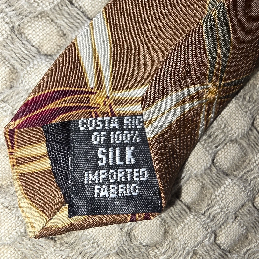 Bill Blass Black Label  Brown Designer Silk Necktie Floral Geometric Print